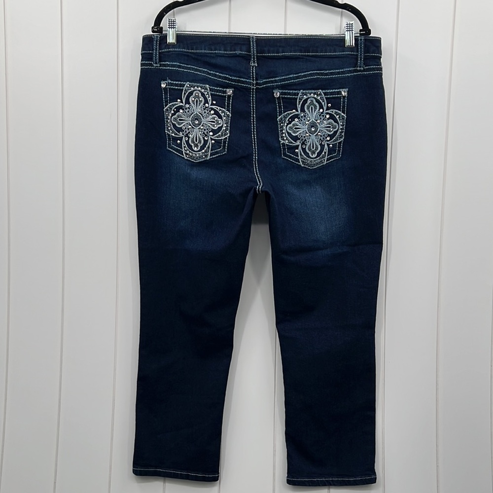 Apt 9 Capri Denim Pants Embroidered Jeweled Pockets Sz 16